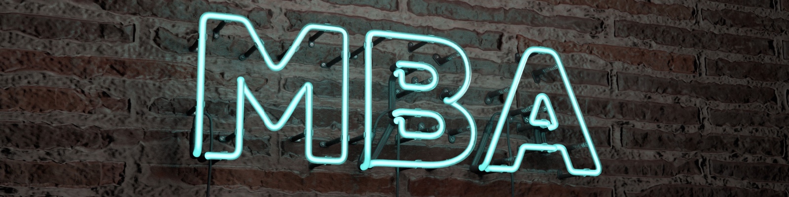 MBA -Realistic Neon Sign on Brick Wall background - 3D rendered royalty free stock image. Can be used for online banner ads and direct mailers.