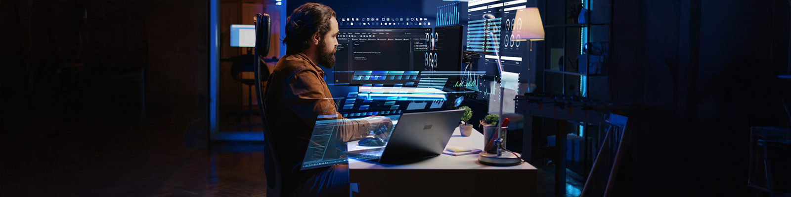 man on computer computer science