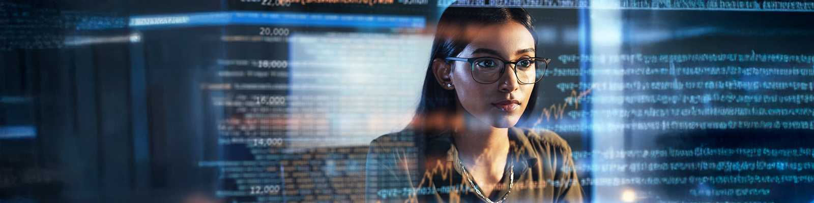 Female looking at computer screen specialised education software development